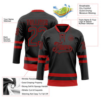 Custom Hockey Jersey - Black Red Lace Neck