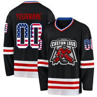 Custom Hockey Jersey - Black USA Flag Royal-Red