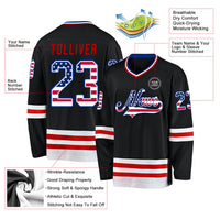 Custom Hockey Jersey - Black USA Flag Royal-Red