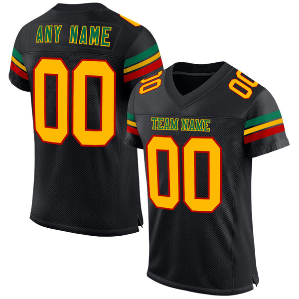 Custom Football Jersey - Black Gold Red-Kelly Green Mesh Authentic