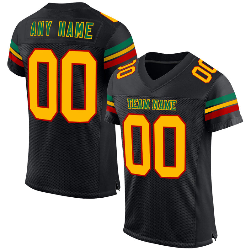 Custom Football Jersey - Black Gold Red-Kelly Green Mesh Authentic
