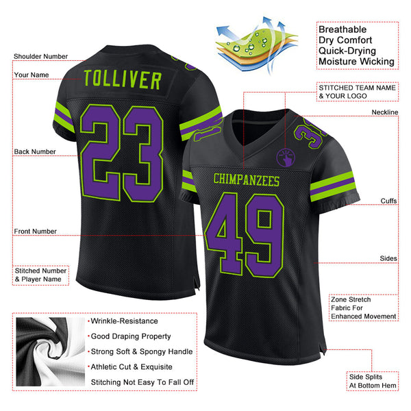 Custom Football Jersey - Black Purple-Neon Green Mesh Authentic
