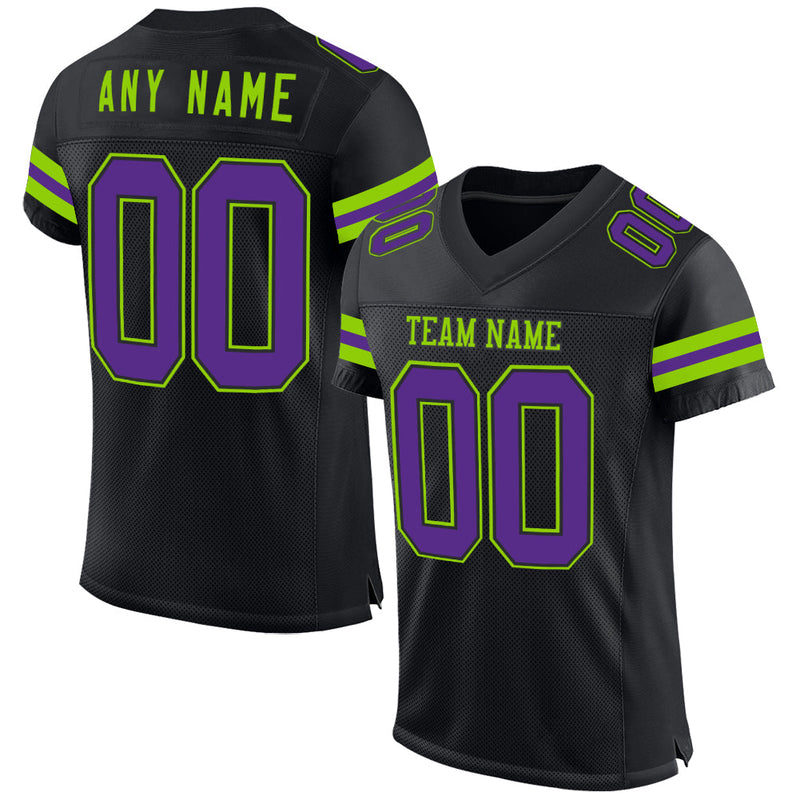 Custom Football Jersey - Black Purple-Neon Green Mesh Authentic