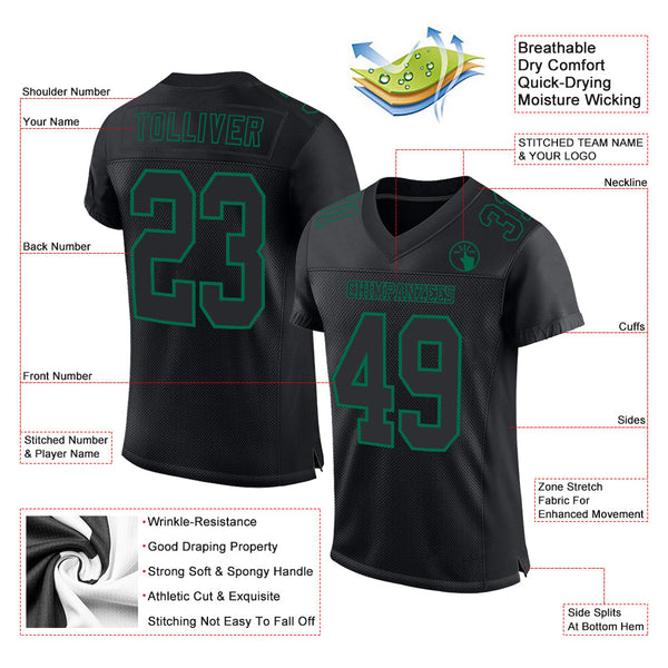 Custom Football Jersey - Black Kelly Green Mesh Authentic