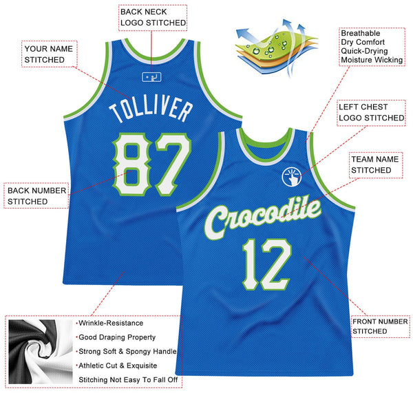 Custom Basketball Jersey - Blue White-Neon Green Authentic Throwback