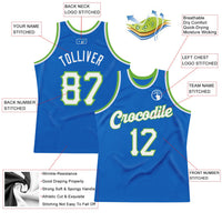 Custom Basketball Jersey - Blue White-Neon Green Authentic Throwback