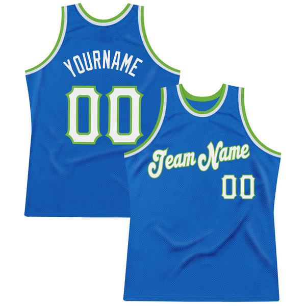 Custom Basketball Jersey - Blue White-Neon Green Authentic Throwback