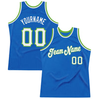 Custom Basketball Jersey - Blue White-Neon Green Authentic Throwback