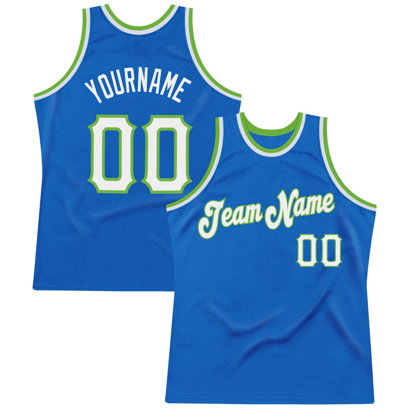 Custom Basketball Jersey - Blue White-Neon Green Authentic Throwback