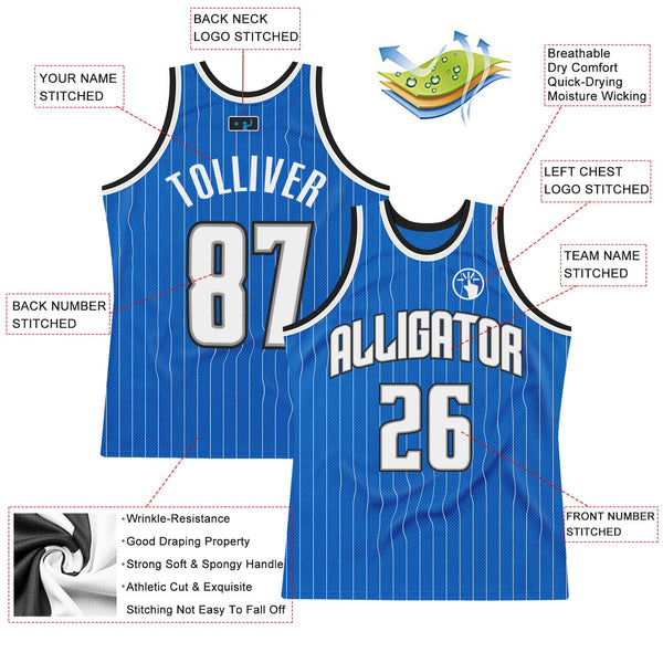 Custom Basketball Jersey - Blue White Pinstripe White-Black Authentic