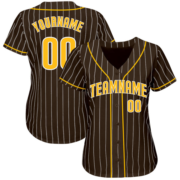 Custom Baseball Jersey - Brown White Pinstripe Gold-White Authentic
