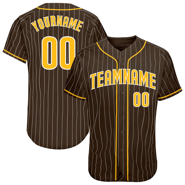 Custom Baseball Jersey - Brown White Pinstripe Gold-White Authentic