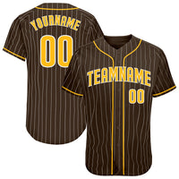 Custom Baseball Jersey - Brown White Pinstripe Gold-White Authentic