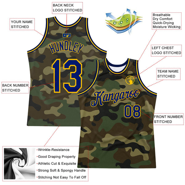 Custom Basketball Jersey - Camo Royal-Gold Authentic Salute To Service