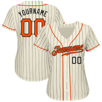 Custom Baseball Jersey - Cream Black Pinstripe Orange-Black Authentic