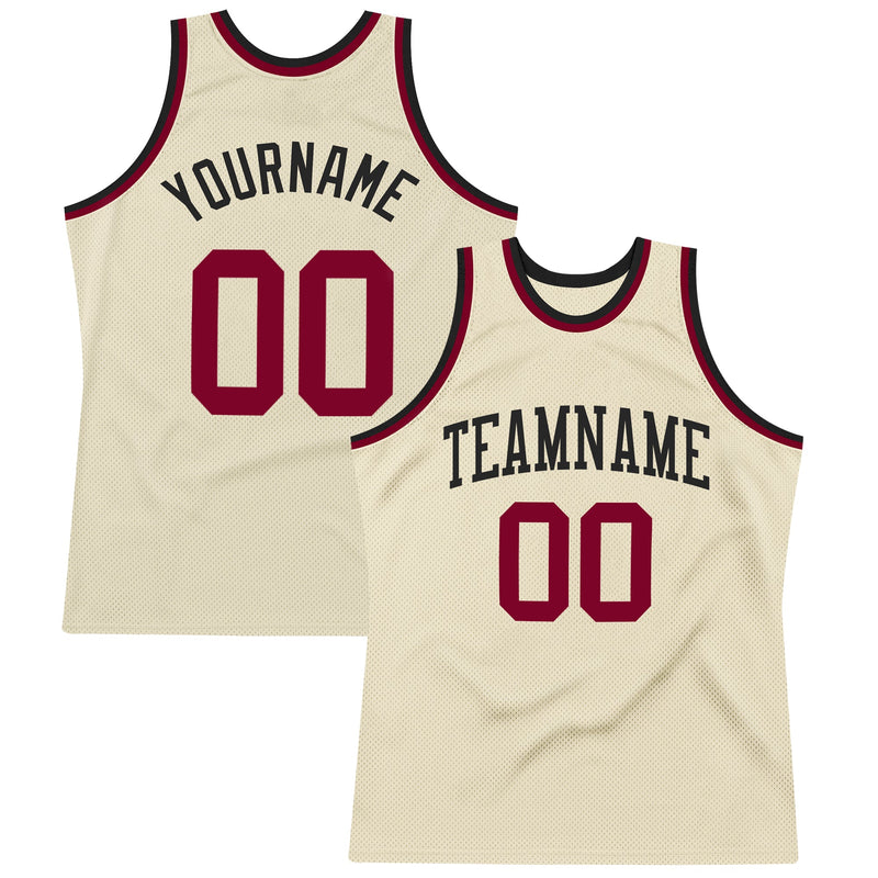 Custom Basketball Jersey - Cream Maroon-Black Authentic Throwback