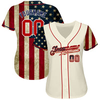 Custom Baseball Jersey - Cream Red-Navy 3D American Flag Authentic