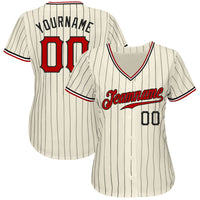 Custom Baseball Jersey - Cream Black Pinstripe Red Black-White Authentic