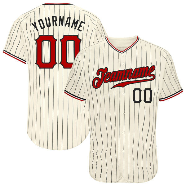 Custom Baseball Jersey - Cream Black Pinstripe Red Black-White Authentic