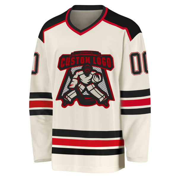 Custom Hockey Jersey - Cream Black-Red