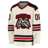 Custom Hockey Jersey - Cream Black-Red