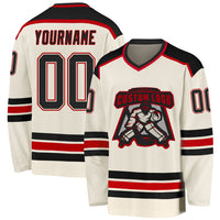 Custom Hockey Jersey - Cream Black-Red