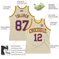 Custom Basketball Jersey - Cream Black Pinstripe Purple-Gold Authentic