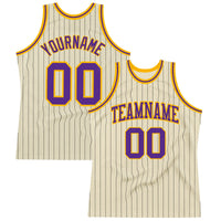 Custom Basketball Jersey - Cream Black Pinstripe Purple-Gold Authentic