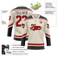 Custom Hockey Jersey - Cream Red-Black Lace Neck