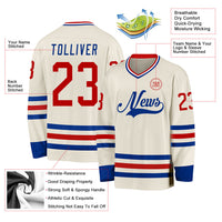 Custom Hockey Jersey - Cream Red Royal-White