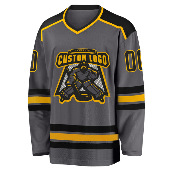Custom Hockey Jersey - Steel Gray Black-Gold
