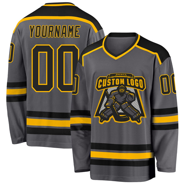 Custom Hockey Jersey - Steel Gray Black-Gold
