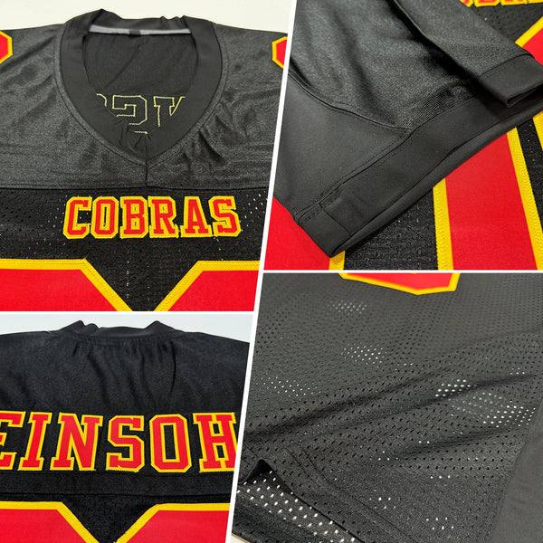 Custom Football Jersey - Black Red-Gold Mesh Authentic
