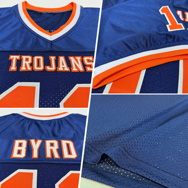 Custom Football Jersey - Navy Orange-White Mesh Authentic Throwback