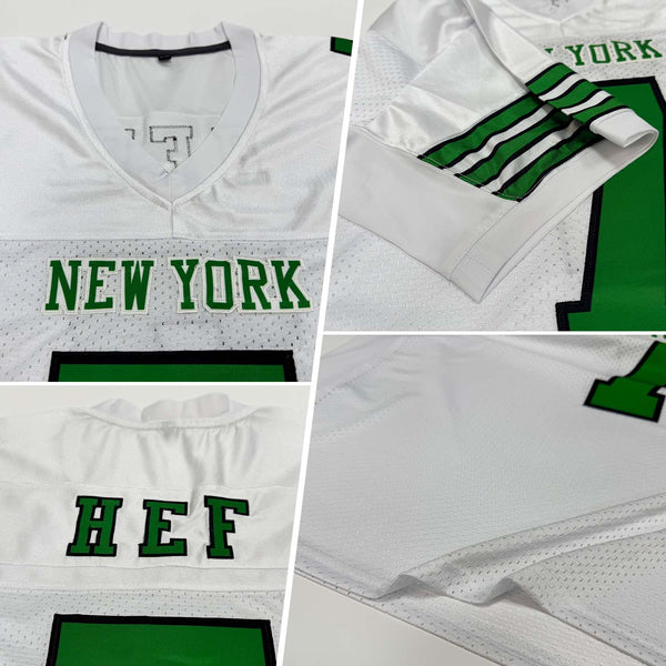 Custom Football Jersey - White Grass Green-Black Mesh Authentic