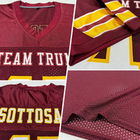 Custom Football Jersey - Burgundy White-Gold Mesh Authentic