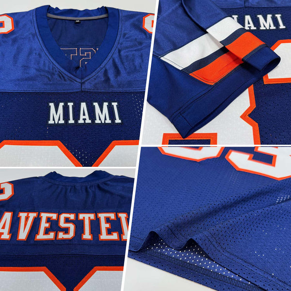 Custom Football Jersey - Navy White-Orange Mesh Authentic