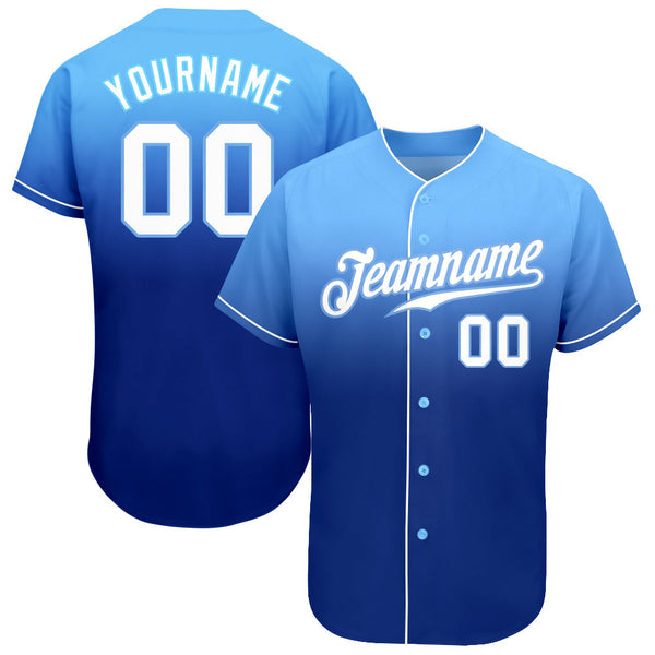 Custom Baseball Jersey - Light Blue White-Royal Authentic Fade Fashion