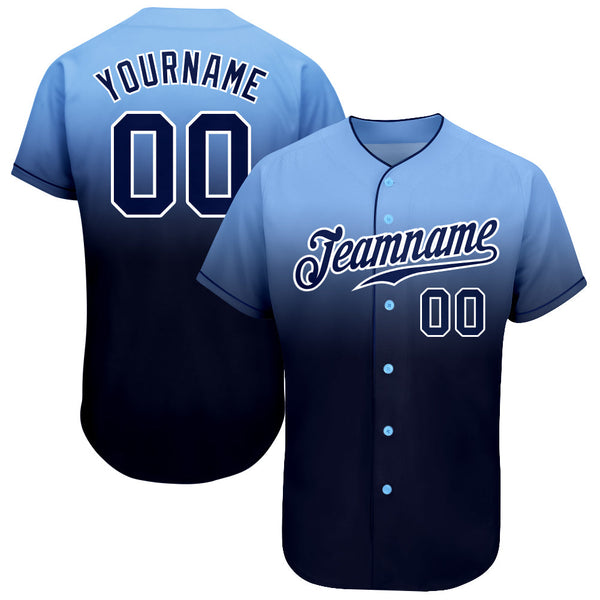 Custom Baseball Jersey - Light Blue Navy-White Authentic Fade Fashion