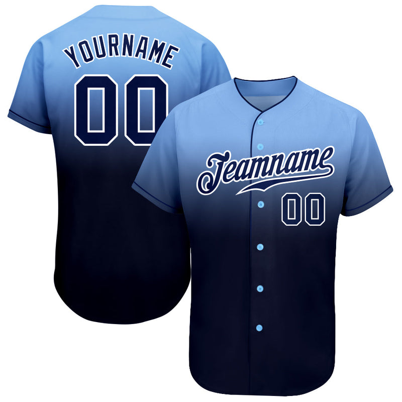 Custom Baseball Jersey - Light Blue Navy-White Authentic Fade Fashion