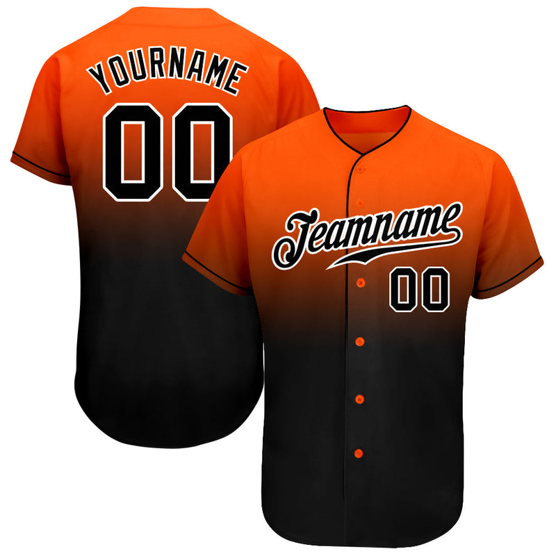 Custom Baseball Jersey - Orange Black-White Authentic Fade Fashion