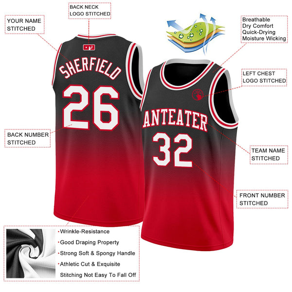 Custom Basketball Jersey - Black White-Red Authentic Fade Fashion