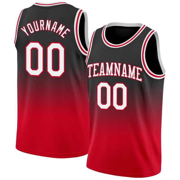 Custom Basketball Jersey - Black White-Red Authentic Fade Fashion