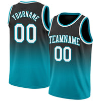 Custom Basketball Jersey - Black White-Teal Authentic Fade Fashion