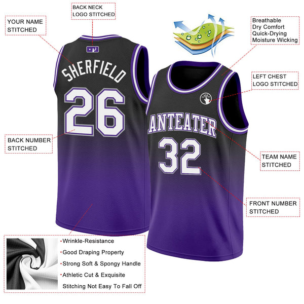 Custom Basketball Jersey - Black White-Purple Authentic Fade Fashion