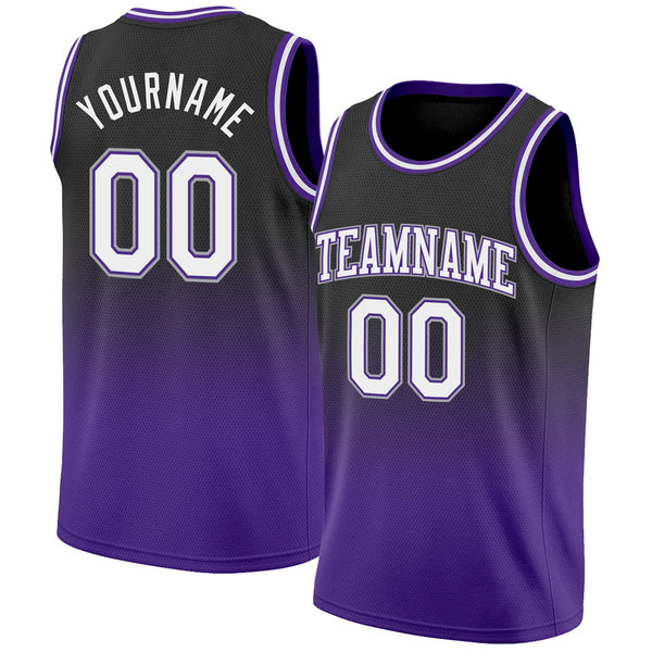 Custom Basketball Jersey - Black White-Purple Authentic Fade Fashion