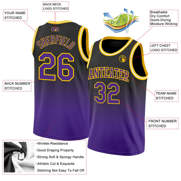 Custom Basketball Jersey - Black Purple-Gold Authentic Fade Fashion