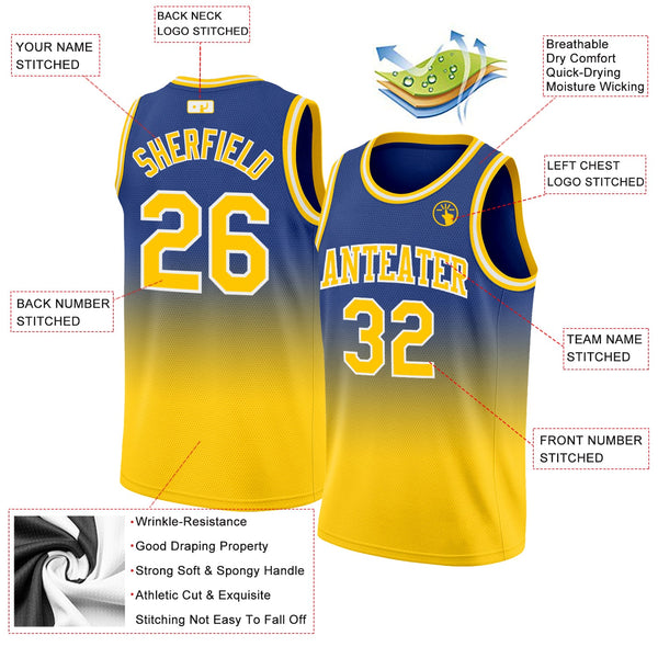 Custom Basketball Jersey - Royal Gold-White Authentic Fade Fashion