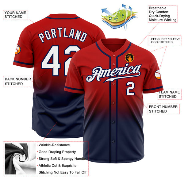 Custom Baseball Jersey - Red White-Navy Authentic Fade Fashion