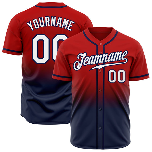 Custom Baseball Jersey - Red White-Navy Authentic Fade Fashion